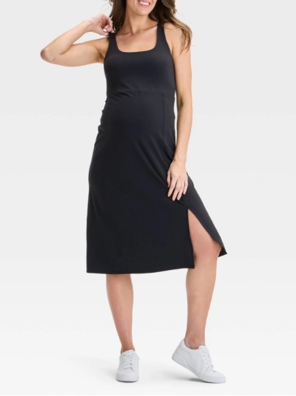 Ingrid and Isabel Black Active MIDI Slit Maternity Dress